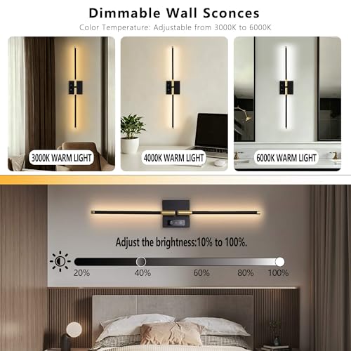 Battery Operated Wall Sconce of 2,No wiring required,2 Remote,28.3'',Black - image 2