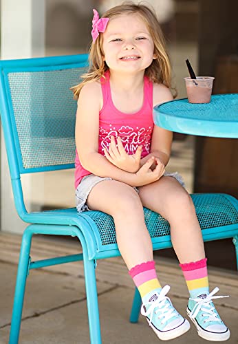 Jefferies Socks Girl's Rainbow Stripes Hearts Smiley Face Crew Socks 6 Pack, Multi, Medium #TOP4