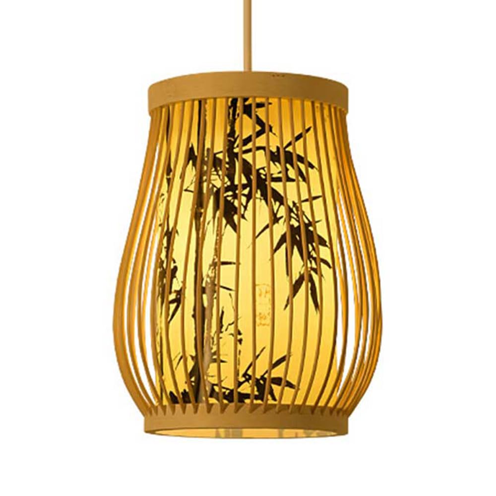 LYMSXAZOU Japanese Bamboo Ceiling Pendant Light Fixtures Adjustable Natural Woven Wooden Chandeliers Rattan Basket Wicker Lampshade Teahouse Dining Lamp Hanging Room Bedroom Bedside