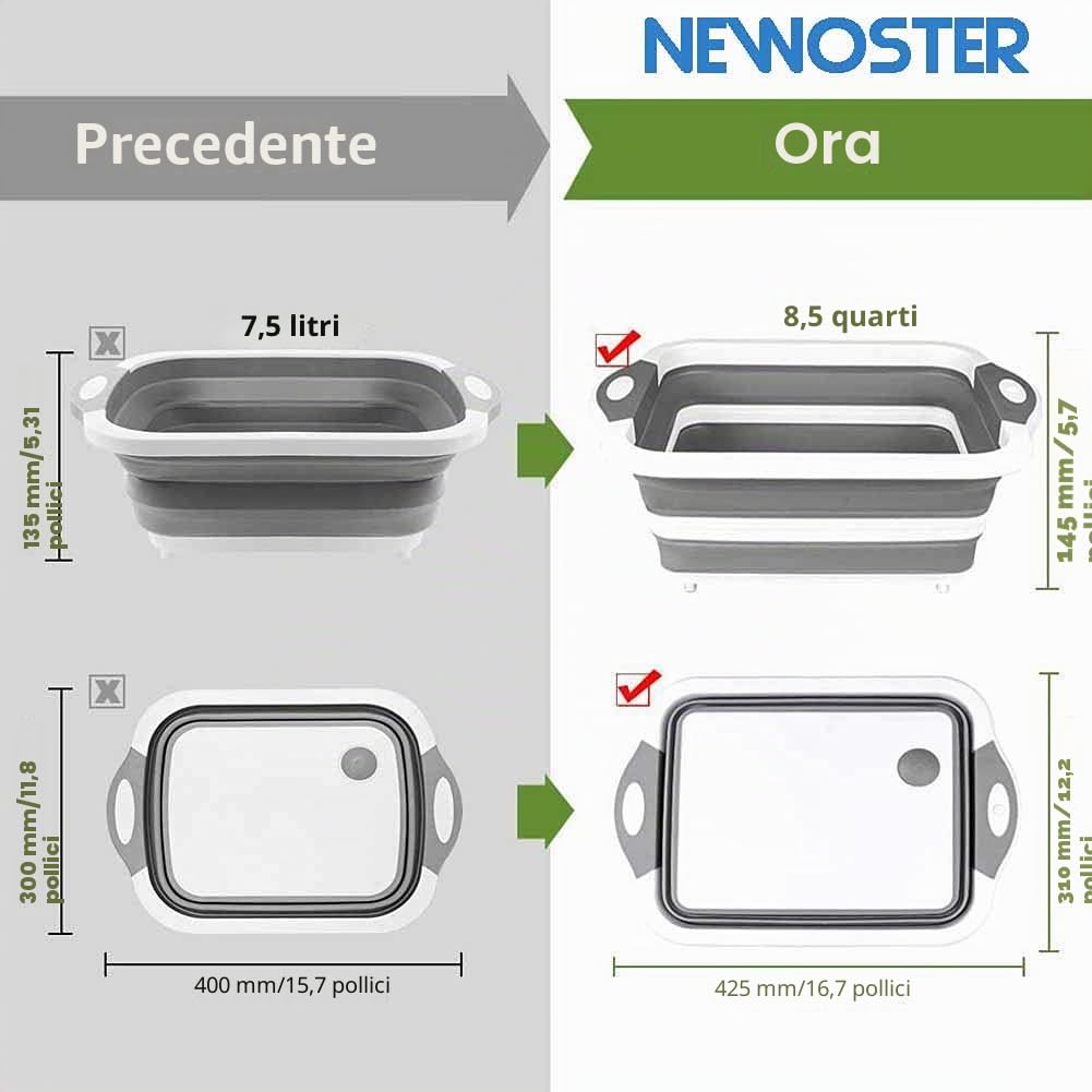 Tagliere Pieghevole Multifunzionale - Scolapiatti e Lavabo da Cucina Con Forbici, Cestino Portatile per Campeggio, Picnic, Barbecue (Grigio)