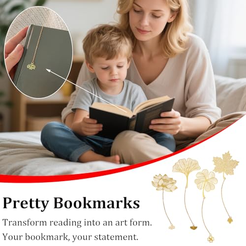 4 Pack Metal Bookmarks with Chain, Golden Hollow Bookmark Gift for Book Lovers, Writers, Readers, Children, Teens, Men, Women, Adults by Fermus - Image 3