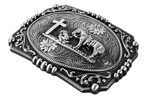 Moranse Religion Cross Cowboy And Horse Design Belt Buckles (Square Silver) #TOP2