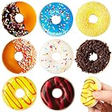 Chalyna 8 Pcs Small Donut Stress Ball, 1. 78' Squeeze Fake Doughnut Slow Rising Stress Relief Models Fake Food Cakes Desserts Donut Decorations for New Years Party Supplies Favors(Cute)