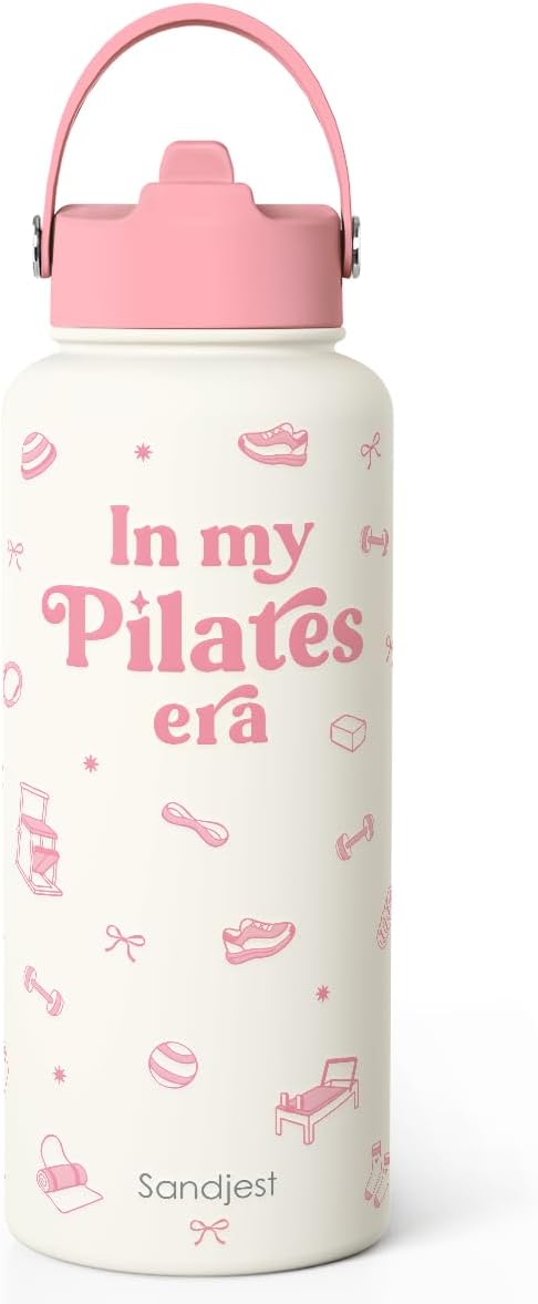 Pilates Gift for Women, Sport Water Bottle Stainless Steel 32oz with Lid & Straw, In My Pilates Era Insulated Bottles Gifts for Girls Friends Teens Birthday Christmas (Pink)