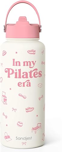 Miniatura 10 de SANDJEST Botella de agua con arco rosa de acero inoxidable aislada al vacío de 32 onzas con tapa, regalos para mujeres, niñas, adolescentes, Lazo