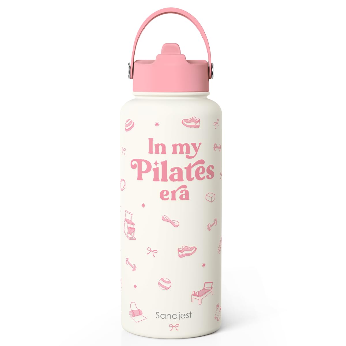 Pilates Gift for Women, Sport Water Bottle Stainless Steel 32oz with Lid & Straw, In My Pilates Era Insulated Bottles Gifts for Girls Friends Teens Birthday Christmas (Pink)