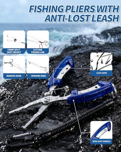 Image of Fishing Tool Kit - Fishing Pliers, Hook Remover, Fish Gripper,Fish Scale, Fish Knife, Saltwater Fishing Gear with Sharpeners, Best Gifts for Men