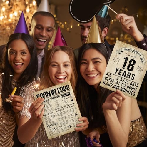 Benjia 18th Birthday Greeting Cards for Boys Girls Born in 2008 UK Vintage Bday Card with Envelope, 18 Years Old Funny Birthdays Gift Card for Him Her Birthday Decoration Party Supply, 20x25 cm - Image 3