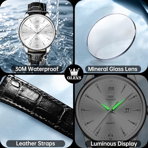 Image of OLEVS Men Leather Watches Classic Quartz Large Dial Easy Read Waterproof