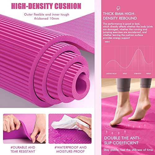 Extra Thick Yoga Mat Fitness & Exercise Mat With Carrying Strap And Backpack, 72"L X 24"W X 2/5 Inch High Density Anti-Slip Pilates Yoga Mat (Pink) #TOP4