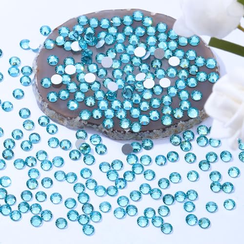 Image of Aquamarine Flatback Rhinestones, Glass Rhinestones for Nail Art and Craft, Glue Fix, Loose Crystal Gemstones(Aquamarine, SS16, 2880pcs, 3.8-4.0mm)