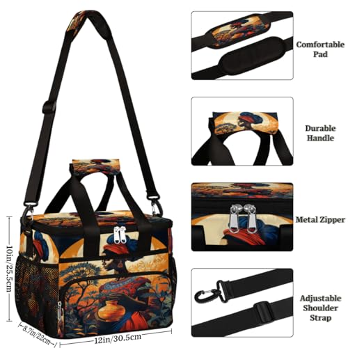Woman Insulated Picnic Backpack Lunch Box for Women Men Picnic Basket Tote Lunch Bag Picnic Bag Portable Lunch Bags for Picnic, Beach, Work, Trip,Office, Camp Africa Woman Ethnic