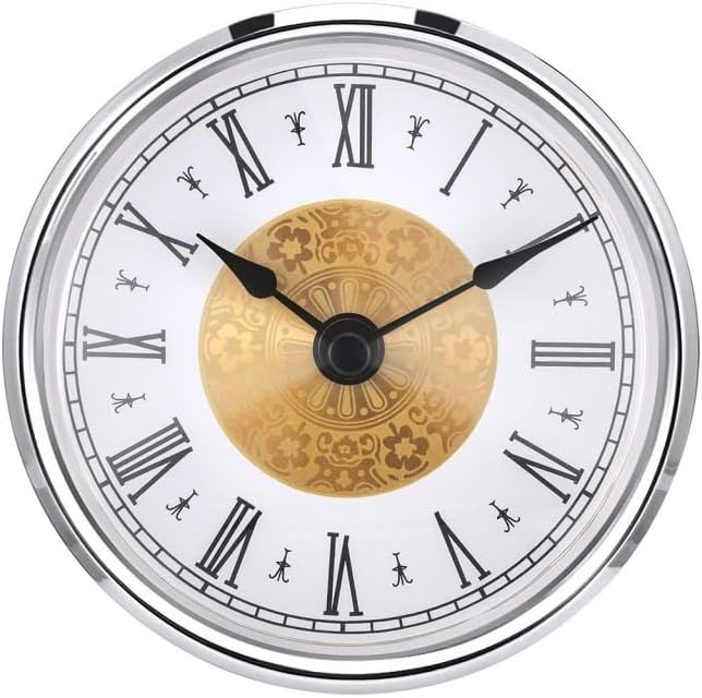 Round Clock Insert Silver Rim Roman Numerals Easy Read Movement Fits 3.0 Inch Hole DIY Home Bedroom Office
