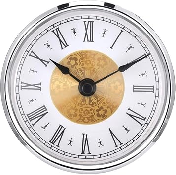 Round Clock Insert Silver Rim Roman Numerals Easy Read Movement Fits 3.0 Inch Hole DIY Home Bedroom Office