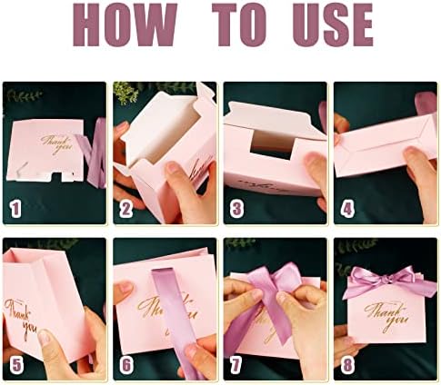 20 pcs Thank You Gift Bags Pink Cardboard Paper Bag with Pink Bow Ribbon for Elegant Wedding Easter EID Party Birthday Girls Parties Baby Shower Parties Celebrations Present Wrap Supply