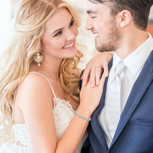 Hadskiss Wedding Tennis Bracelet for Brides Bridesmaid, White Gold Plated Marquise Cubic Zirconia Prom Jewelry, Silver Bracelet Wedding Party Jewelry for Women4