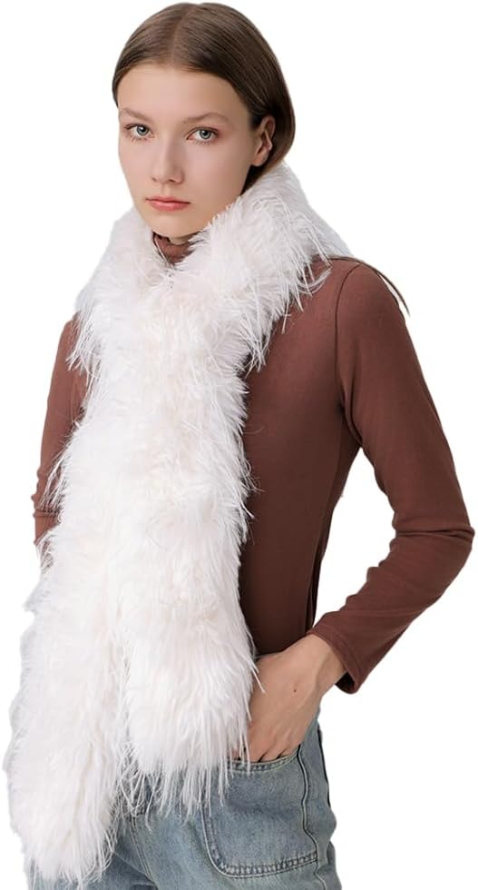 Faux Fur Scarf Large Furry Scarfs Solid Color Long Neckerchief Decoration Warm Scarf for Women Lightweight 2025