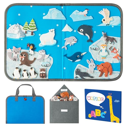 WATINC Travel Felt Board Story Set - 28PCS Portable Felt Board Educational Birthday Gift for Boys & Girls, Themed Storytelling Preschool Early Learning Interactive Play Kit for Toddler (Polar Animals) by WATINC - Used condition - US$10.69