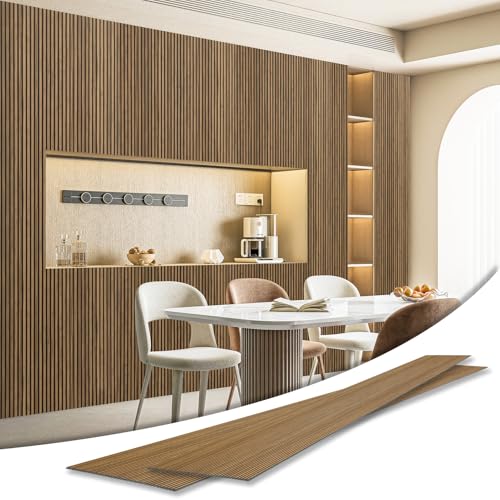 Art3d 4-Pack Glue-On Fine Bar Wainscoting Panel for Interior Wall Decor - 104 x 12 Inch Polystyrene Ultralight Slim Slat Wall Panels for Living Room Bedroom, Rosewood