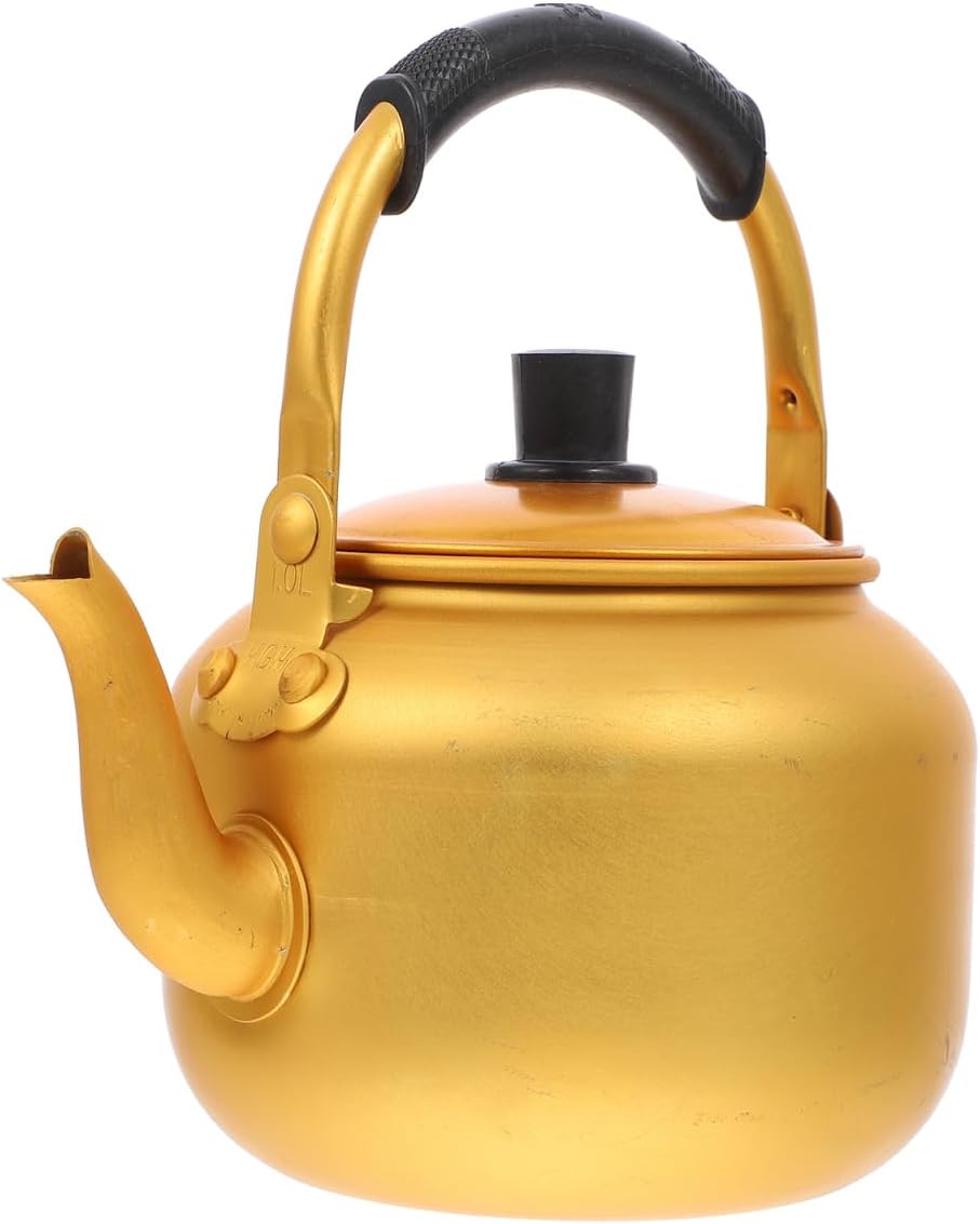 Cabilock Yellow Aluminum Rice Wine Kettle 6.88X4.92X3.34In Large Capacity Tea Pot with Hawk Mouth Spout and Non-Slip Handle for Home Restaurant Use