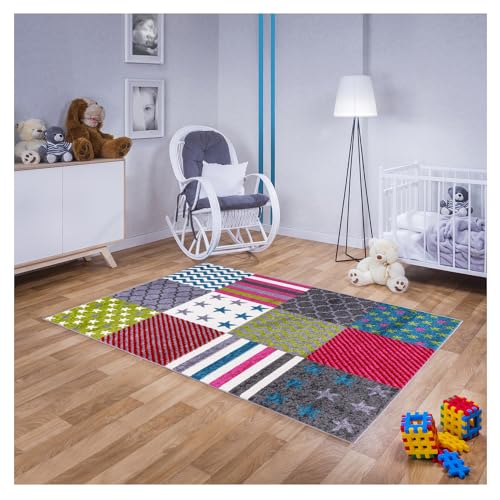 MDEKOR Teppich für Kinderzimmer in Blau, Grün Kinderteppich 120 cm x 170 cm Bunt, Babyteppich für...