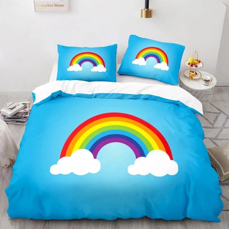 Funda nórdica azul con arcoíris de microfibra premium 110g/㎡ para cama de 90 infantil