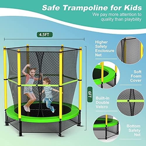 Vanvuson Trampoline for Kids with Safety Enclosure Net, Toddler Trampoline with Armrests for Indoor and Backyard Jumping Exercise