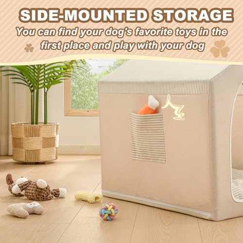 Jiupety Indoor Dog House with Frame, Cute Dog Tent Bed with Cover Cave, Breathable, Washable, and Foldable House, Suitable for 10-20 Lb Puppy and Cats, Medium (17"×17"×17"), Beige - Image 5