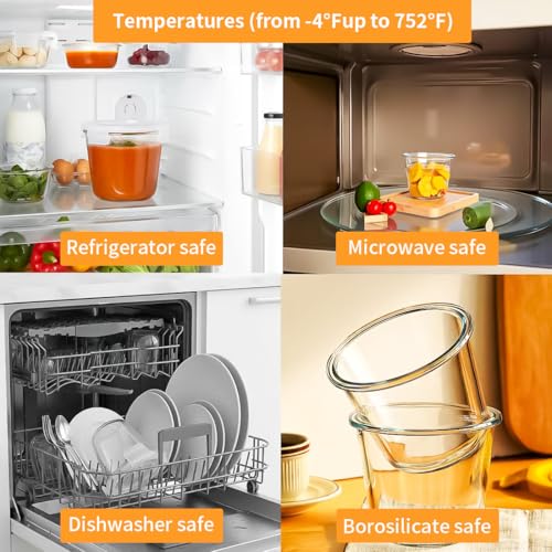 Image of H.JSS WDJS 24 Oz Round Glass Food Storage Container set, 3 Cup Round Glass Soup Container with Airtight Lids BPA free, Borosilicate Storage Bowls, Dishwasher Microwave Freezer Safe (2 Pack)