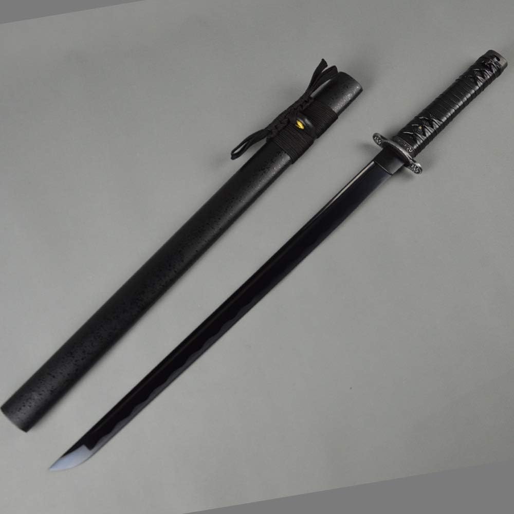 Black Ninja Wakizashi Tanto Hand Forged Full Tang 1095 High Carbon Steel Straight Blade Katana Sword Real Sharp Japanese Samurai Sword Combat Ready Weapon Best Gift for Men Women