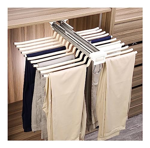 Pull Out Trousers Rack Double-Row 22 Arms Steel Pants Rack Pull Out Space Saving Clothes Organizers for Cloakroom Wardrobe Bedroom(Beige)