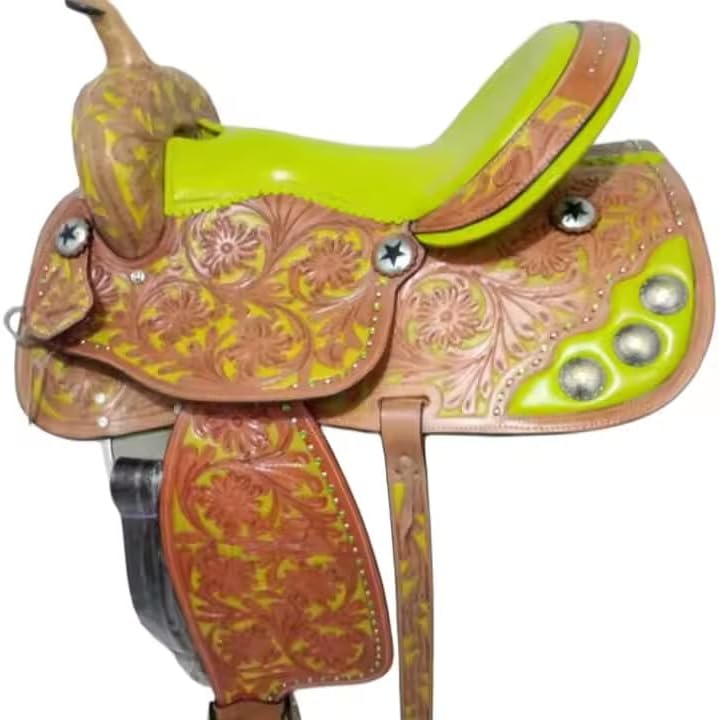 Leather Western Barrel Racing Horse Saddle Handmade Premium Comfort Horse Saddle for Best RidingTrail Equestrian Tooled Carved Size: 10-18 inches Seat Available, UG03