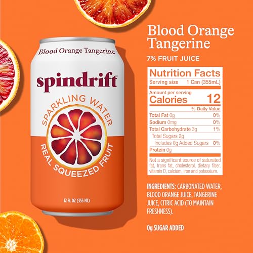 Image of Spindrift Sparkling Seltzer Water, Blood Orange Tangerine Flavored, Made with Real Squeezed Fruit, 12 Fluid Ounce Cans, Pack of 8 Cans