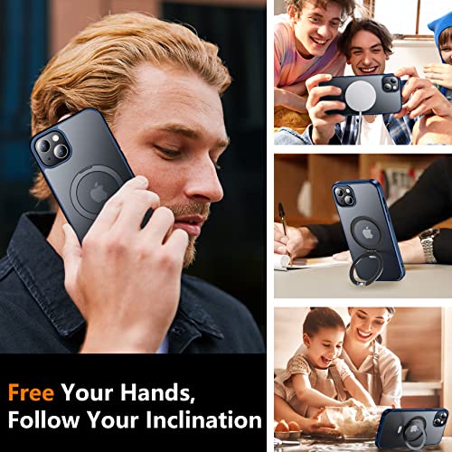 Spidercase For Iphone 13 Case/Iphone 14 Case, With Magnetic Invisible Stand[10 Ft Military Grade Drop Protection] [2 Pcs Tempered Glass Screen Protector] Shockproof Slim Translucent Matte Case, Blue #TOP6