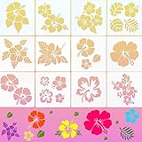 12 Pieces Hibiscus Stencil Hawaiian Flower Painting Templates Flowers Stencil Large Flower Floral...