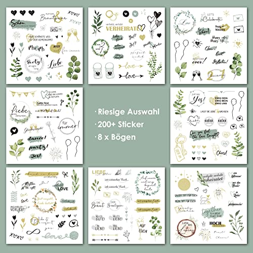 BIROYAL Wedding Stickers (200+ Designs), 8 Pages, Vinyl, Heart, Red, Waterproof, Romantic, Playful, Chrome Finish, Scrapbook - Image 3