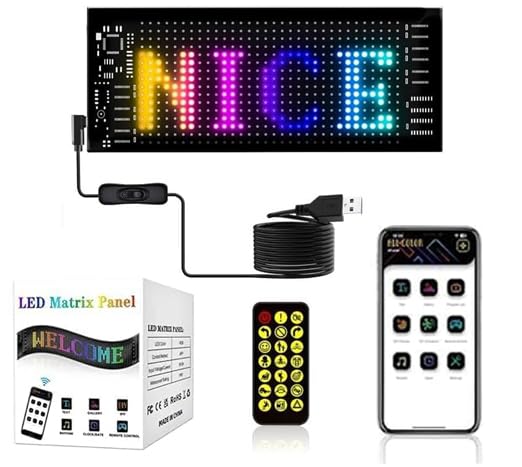 Image of LED Matrix Display Panel with Mobile App Control, USB Powered Scrolling Message Board with Remote