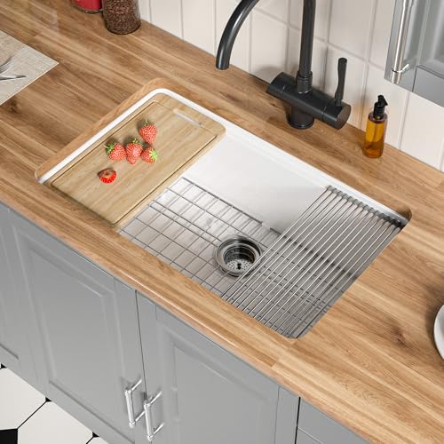 Comparison: Best Sealant For Undermount Sink 10 Vomlor Fireclay Undermount Workstation KItchen Sink 30 Inch, 30''Wx19''Dx10''H White Bar Sink Drop In Single Bowl, Heavy Duty Deep Basin, Undermount or Topmount Optional, for Kitchen, Island