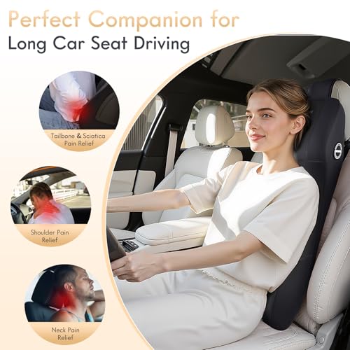 Image of FLORICH Lumbar Support with Car Headrest Pillow 2-in-1 Memory Foam Car Seat Headrest & Lumbar Cushion Ergonomic Back Support Pillow Seat Cushion for Car Seat Driving Neck Back Pain Relief, Black
