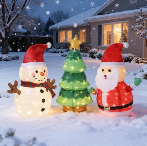 VINGLI 3 Pack 30" 30 Inch Lighted Snowman Santa Claus
