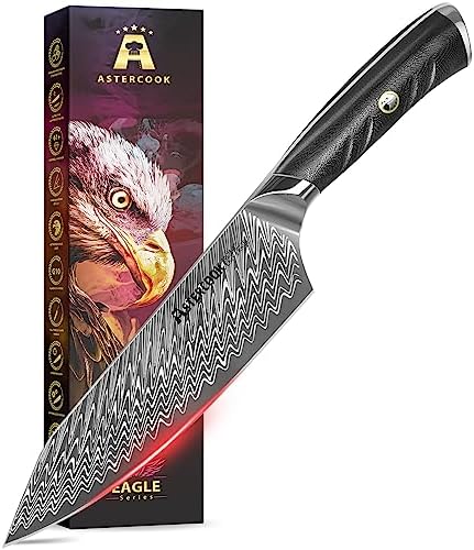 Astercook Chef Knife, 8 Inch Professional Eagle Series Chefs Knife, German High Carbon Stainless Steel Ultra Sharp Kitchen Knife with G10 Glass Carbon Fiber Handle Astercook Chef Knife, 8 Inch Professional Eagle Series Chefs Knife, German High Carbon Stainless Steel Ultra Sharp Kitchen Knife with G10 Glass Carbon Fiber Handle