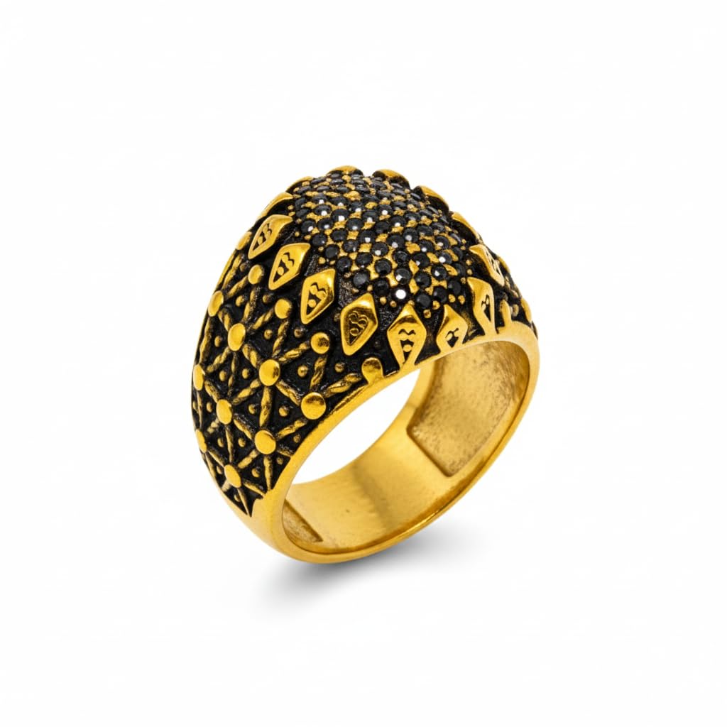 the men thing Royal Series - GOLDEN HIVE RING - Pure Stainless Steel Men’s Gold-Plated Ring – Statement Luxury Jewelry (Size : 17-21-22-26-27)-picture-21