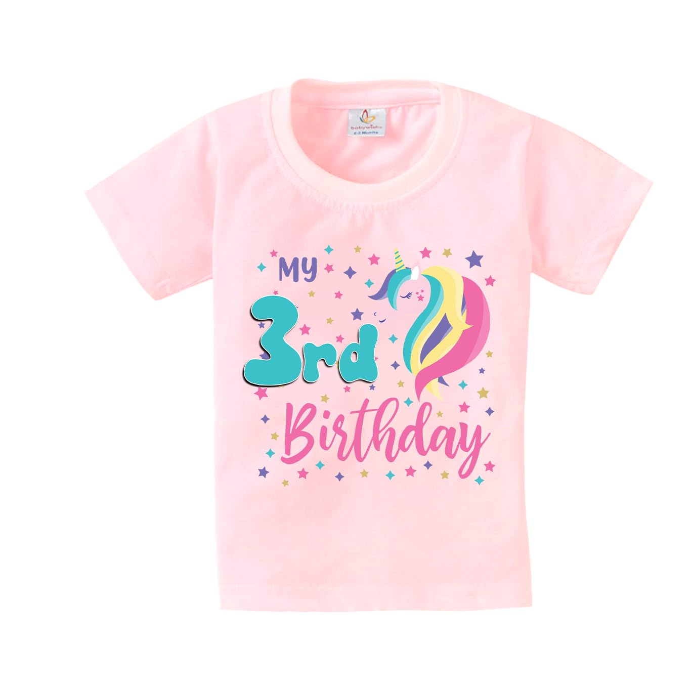 baby wishBirthday Milestone Dress for Boy’s and Girl’s Birthday Tshirt for Kids Happy Birthday T-Shirts Half Sleeve Celebration Birthday boy Girl T-Shirt My 3rd Birthday Stars-Unicorn