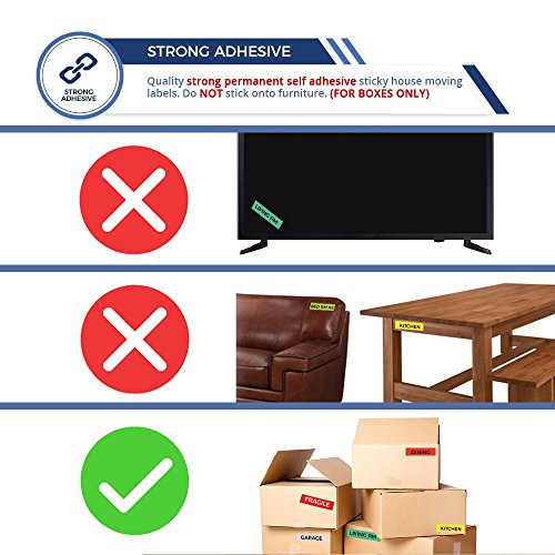 enKo - Home Moving Packing Labels Stickers for Box - Color Coded for Boxes, Packing Box Fragile Stickers (16 Roll, 800 Labels, 4 Bedroom House)