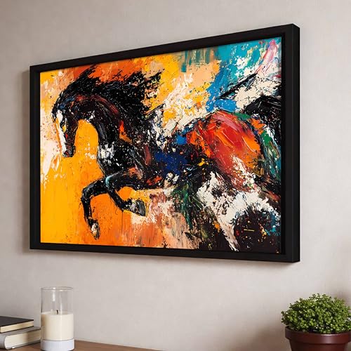 Image of Running Horse Vastu Framed Wall Art Painting For Living Room| Abstract Horse Painting With Frame Symbol of Strength & Confidence Wall Art for Home & Office, 17x23 Inch