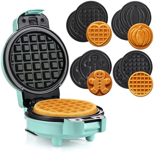 LEHMANN Mini Waffle Maker with Interchangeable Plates, Waffle Sha...