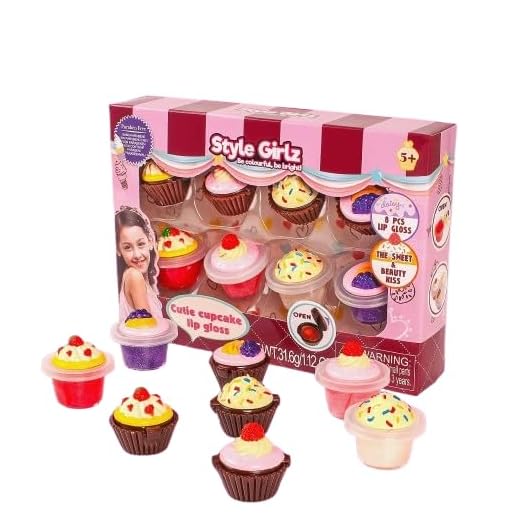 Kit 8 Cupcake Infantil Gloss Brilho Labial, Estilo Girls Brinquedo Maquiagem Kids, Beleza Hidratante Labial Batom Lábios, Especial para Crianças – Fórmula segura, STYLE GIRLZ
