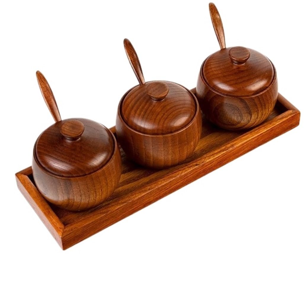 AZHKJKZH Seasoning Box Set Seasoning Jar Set With Lids And Spoon Wooden Spice Jars For Condiment Storage Salt Salt Sugar Jar(3 Pieces)