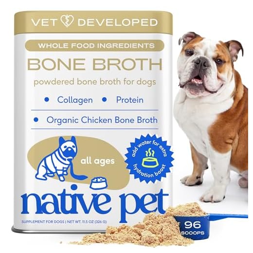 Native Pet Bone Broth for Dogs and Cats - Chicken Bone Broth Powder Dog Food Toppers for Picky Eaters - Provides Extra Nutrition for Joint Strength, Immune Support & Heart Health - 96 Scoops