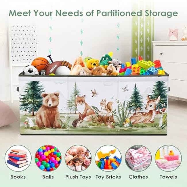 Large Toy Box Chest Organizer with Flip Lid for Kids, Collapsible Oxford Toy Storage Box with Handles for Boys Girls, Sturdy Waterproof Storage Organizer for Bedroom Playroom Nursery, 37.7¡Á12.5¡Á15.7''